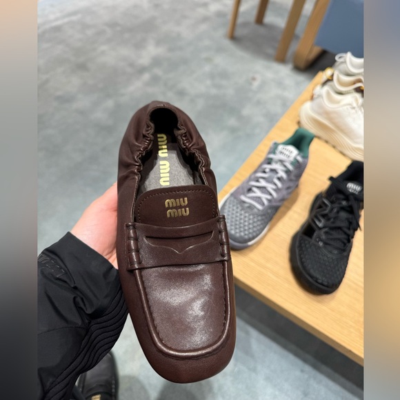 Miu Miu Loafer Brown Ruches nappa leather loafers size 37 boat shoe - Picture 3 of 10